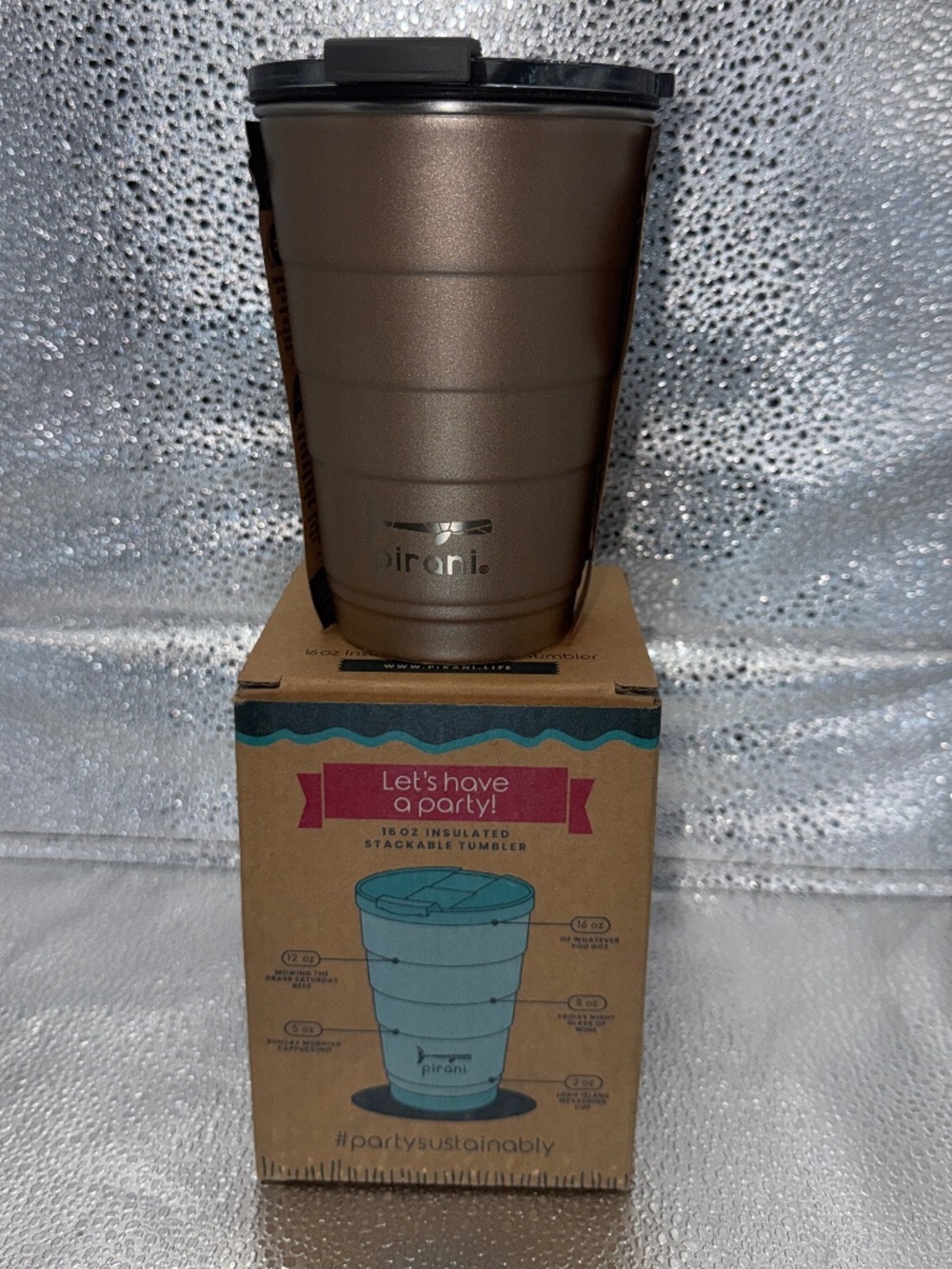 Pirani 16oz 2.0 Stackable Tumbler Champagne Screw-On Lid NEW in Box
